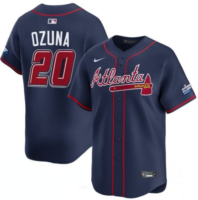 Men's Navy Atlanta Braves #20 Marcell Ozuna 2025 Speedway Classic Alternate Limited Stitched Baseball Jersey